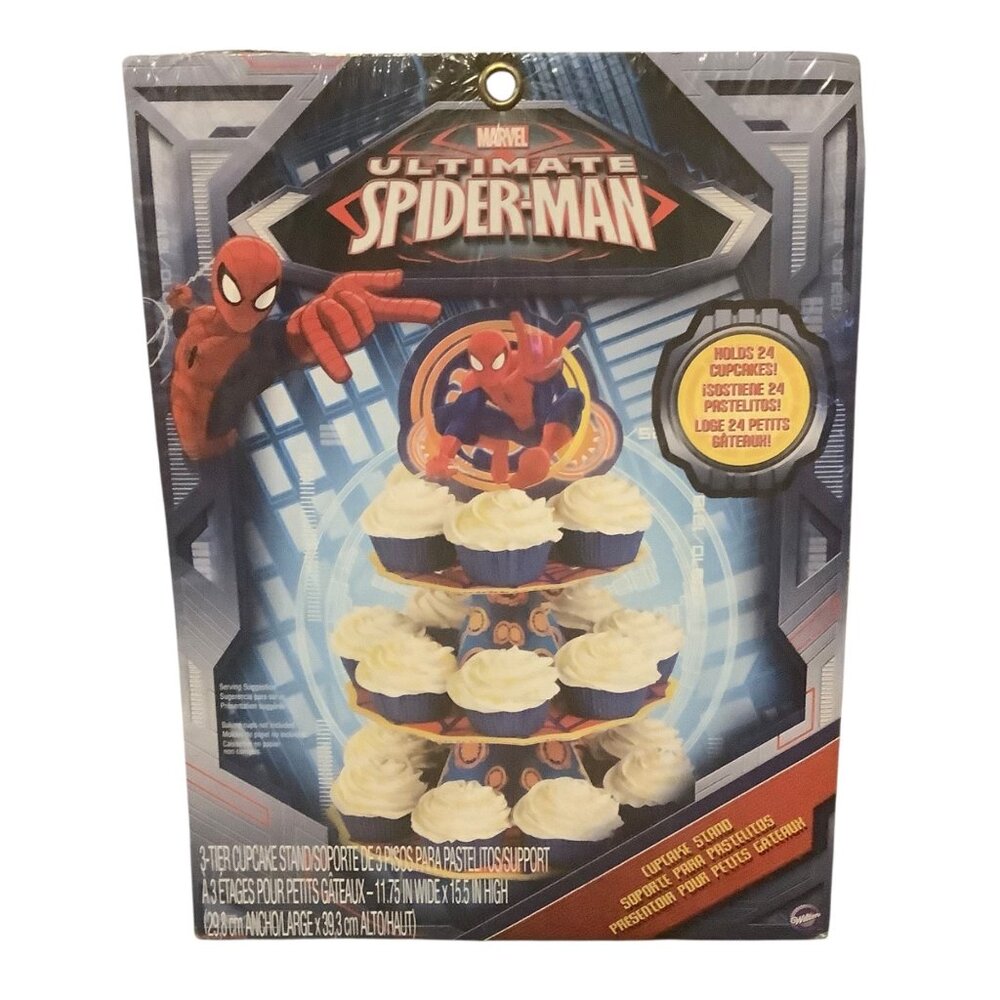Marvel Spider-Man 3-Tier Cupcake Stand Holds 24 Cupcakes 11.75" W X 15.5" H NEW